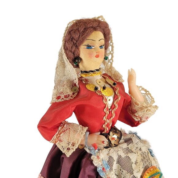 Vintage Spanish Flamenco Gypsy Cloth Doll 8" Lace Traditional  Dress Handmade - Picture 7 of 15